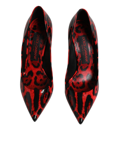 Red Leopard Leather Stiletto High Heels Pumps Shoes