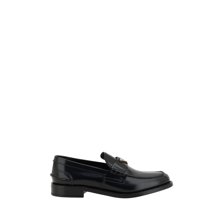 Black Leather Logo Loafers