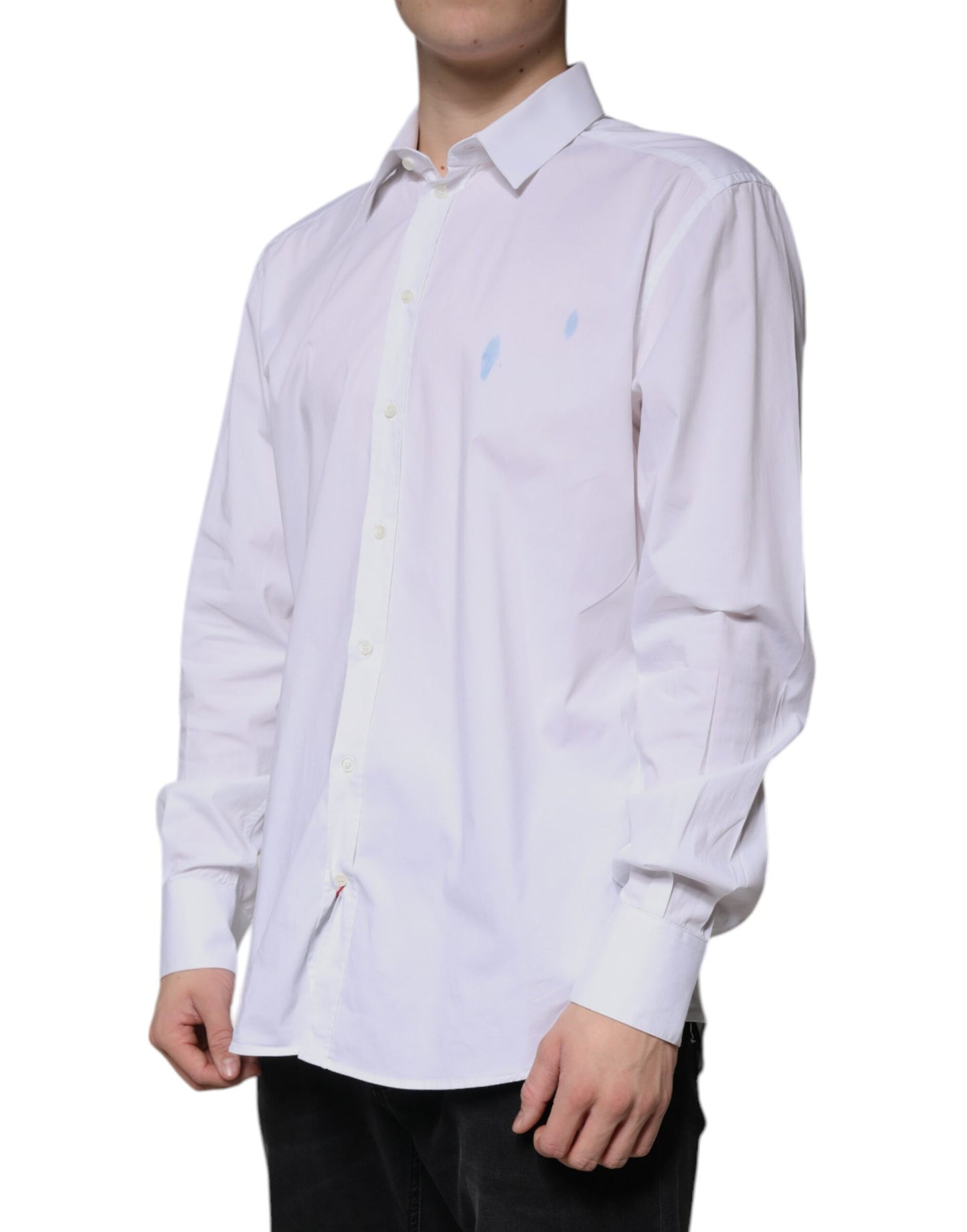 White Cotton Long Sleeve GOLD Dress Shirt