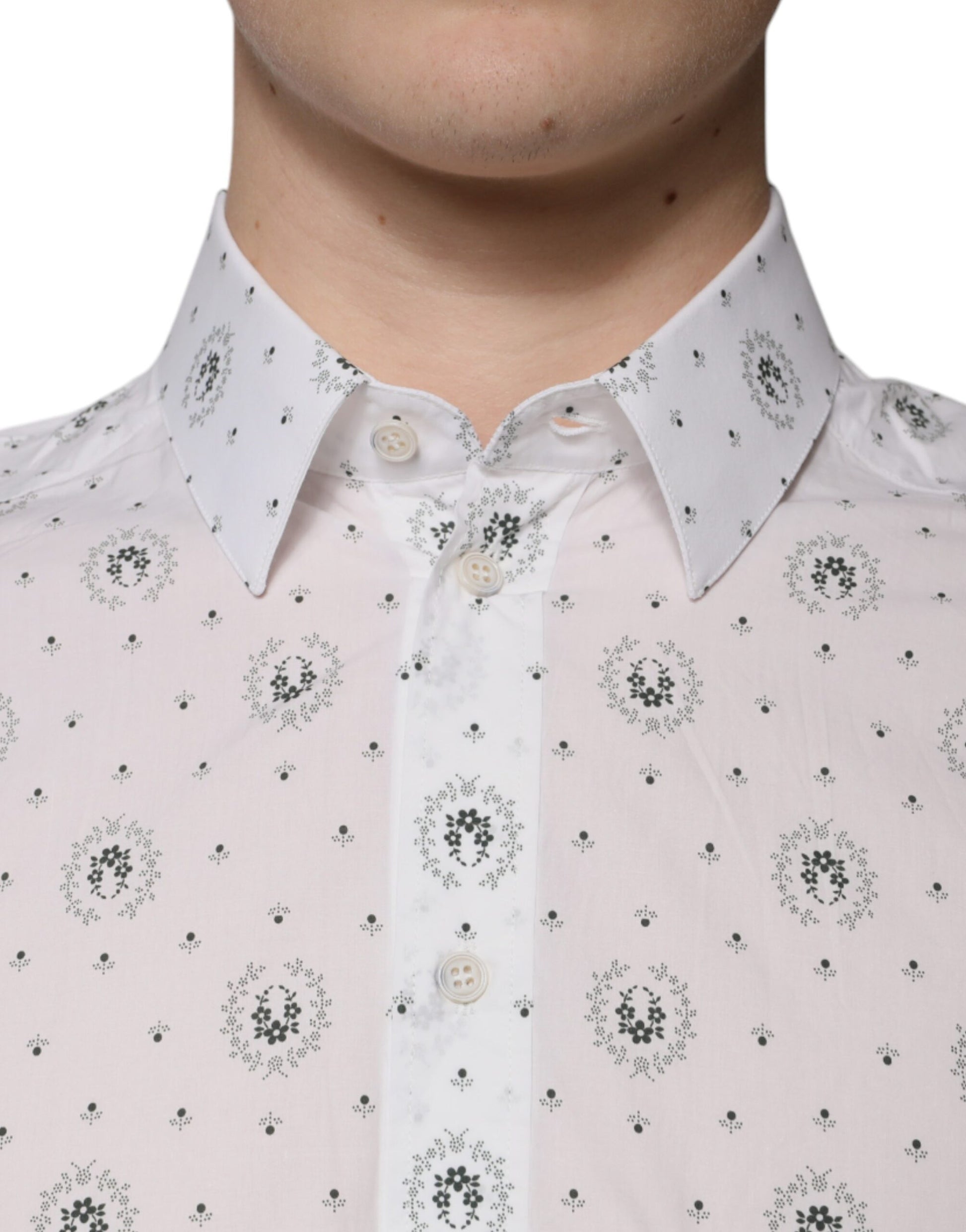 White Printed Cotton Slim Fit Men Dress Shirt