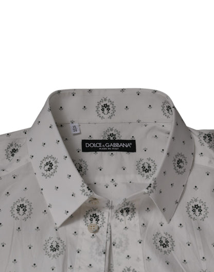 White Printed Cotton Slim Fit Men Dress Shirt