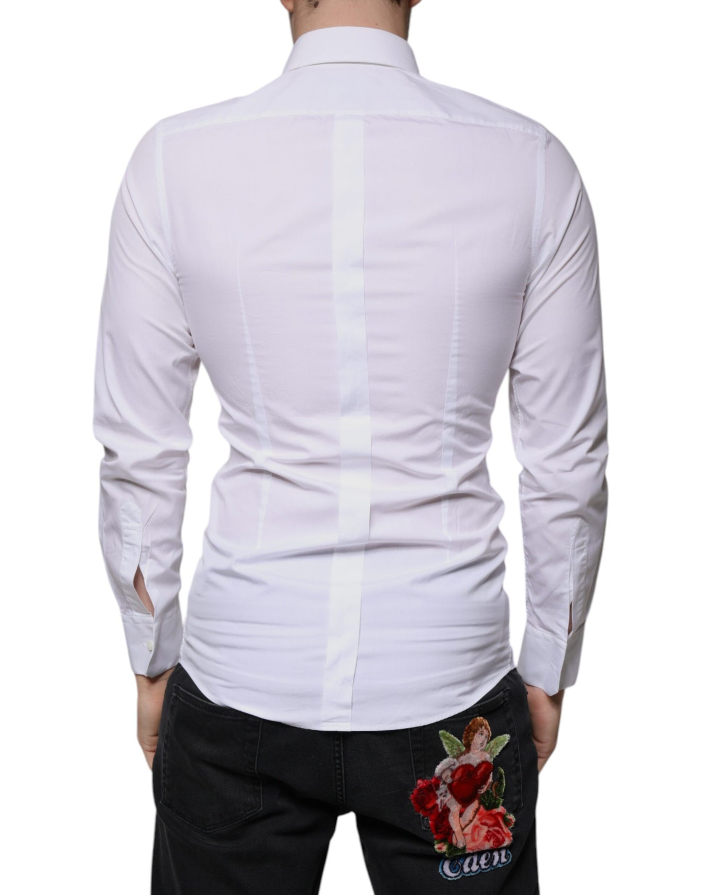 White Floral Embroidery GOLD Men Dress Shirt