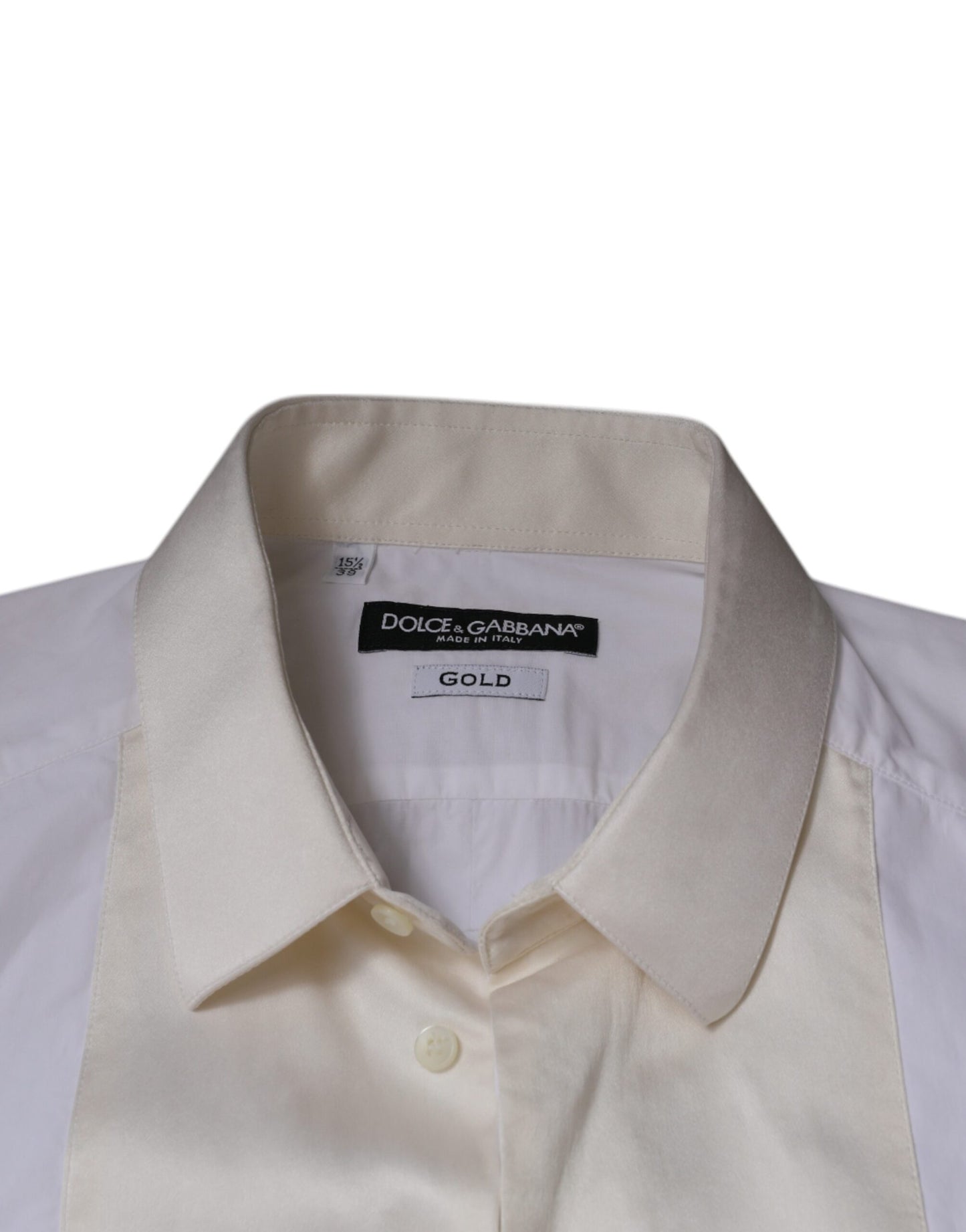 White Cotton Silk Slim Fit GOLD Dress Shirt