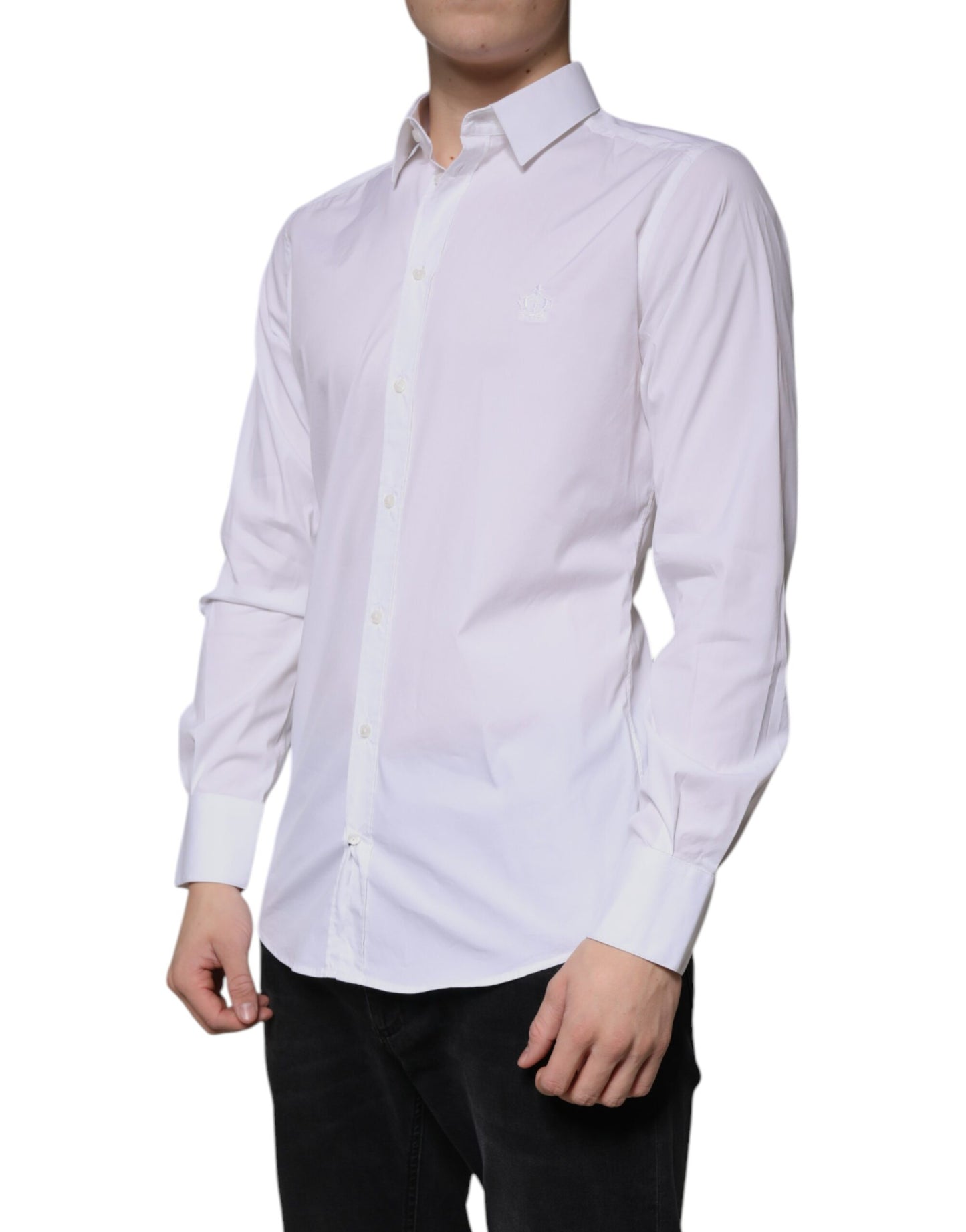 White Cotton Long Sleeve GOLD Dress Shirt