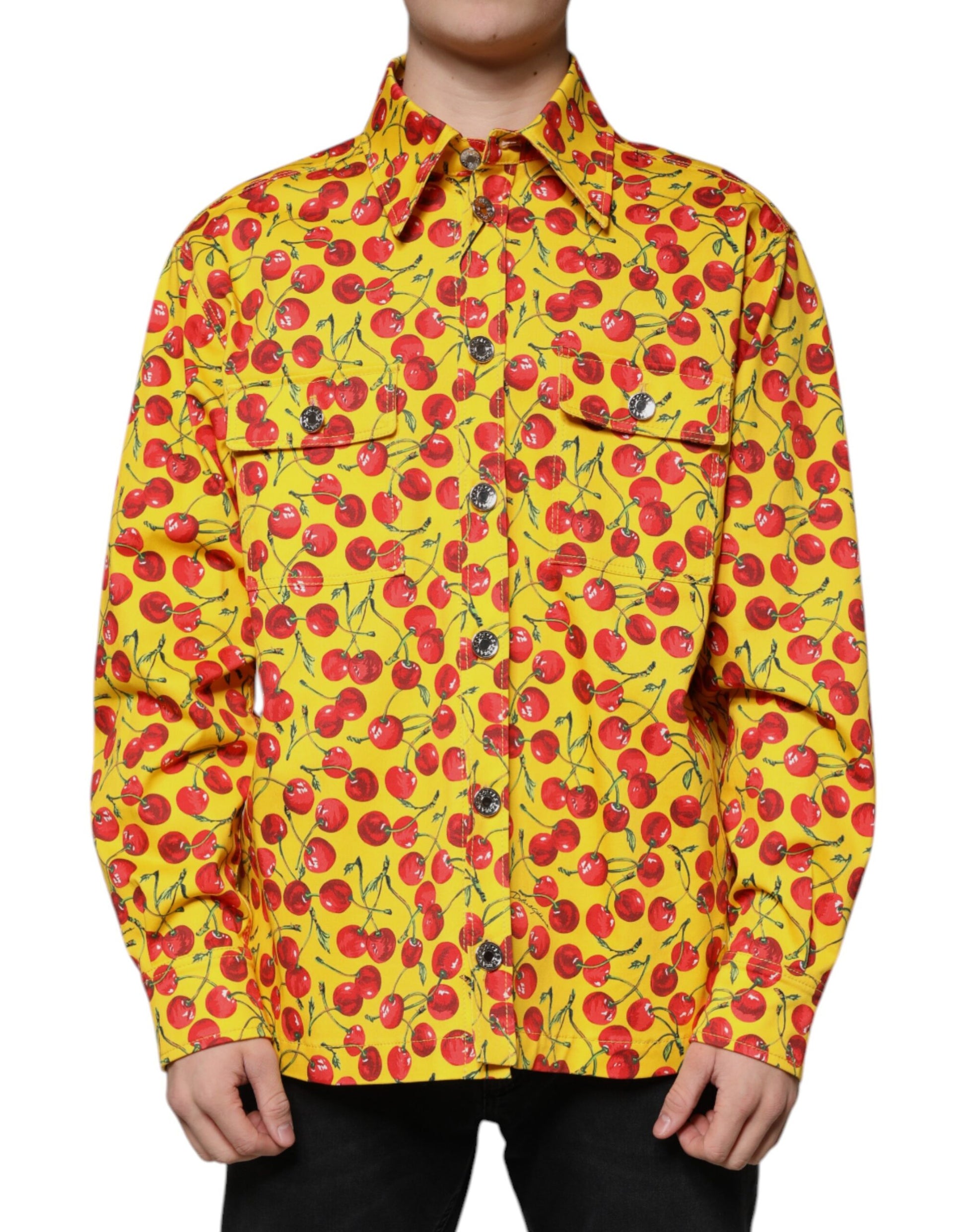 Yellow Cherry Button Down Men Casual Shirt