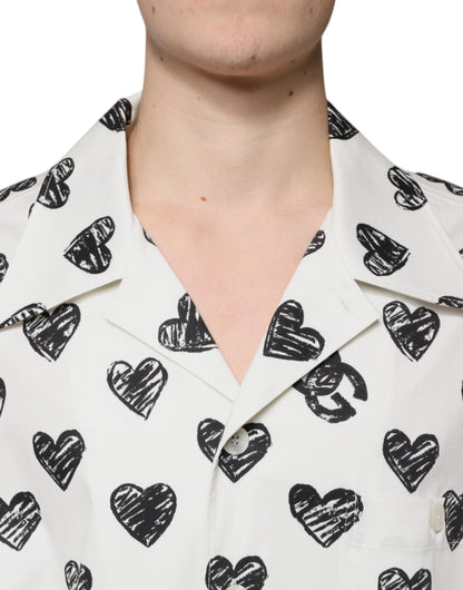 White Heart Print Short Sleeve Casual Shirt