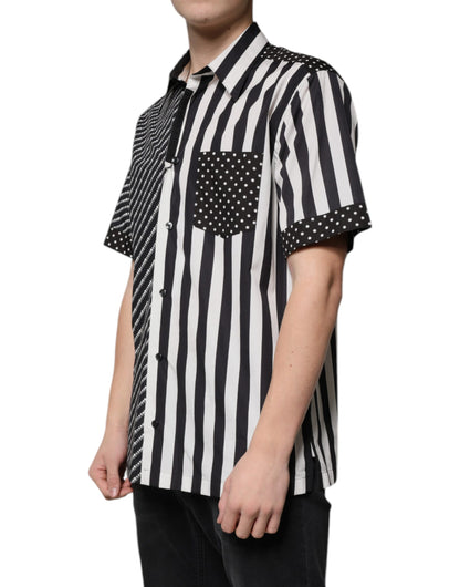 Black White Striped Button Down Casual Shirt