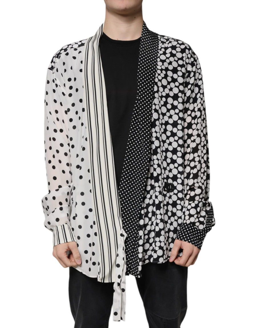 Black White Polka Dots Silk Men Casual Shirt