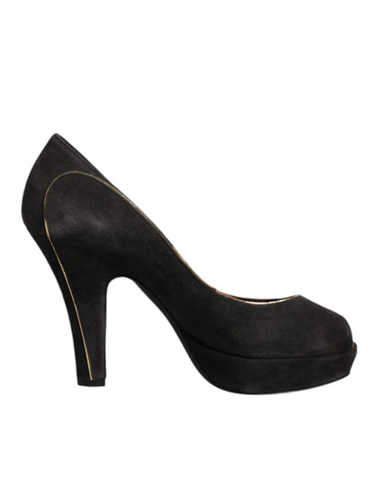 Black Suede Leather Platform Heels Pumps Shoes