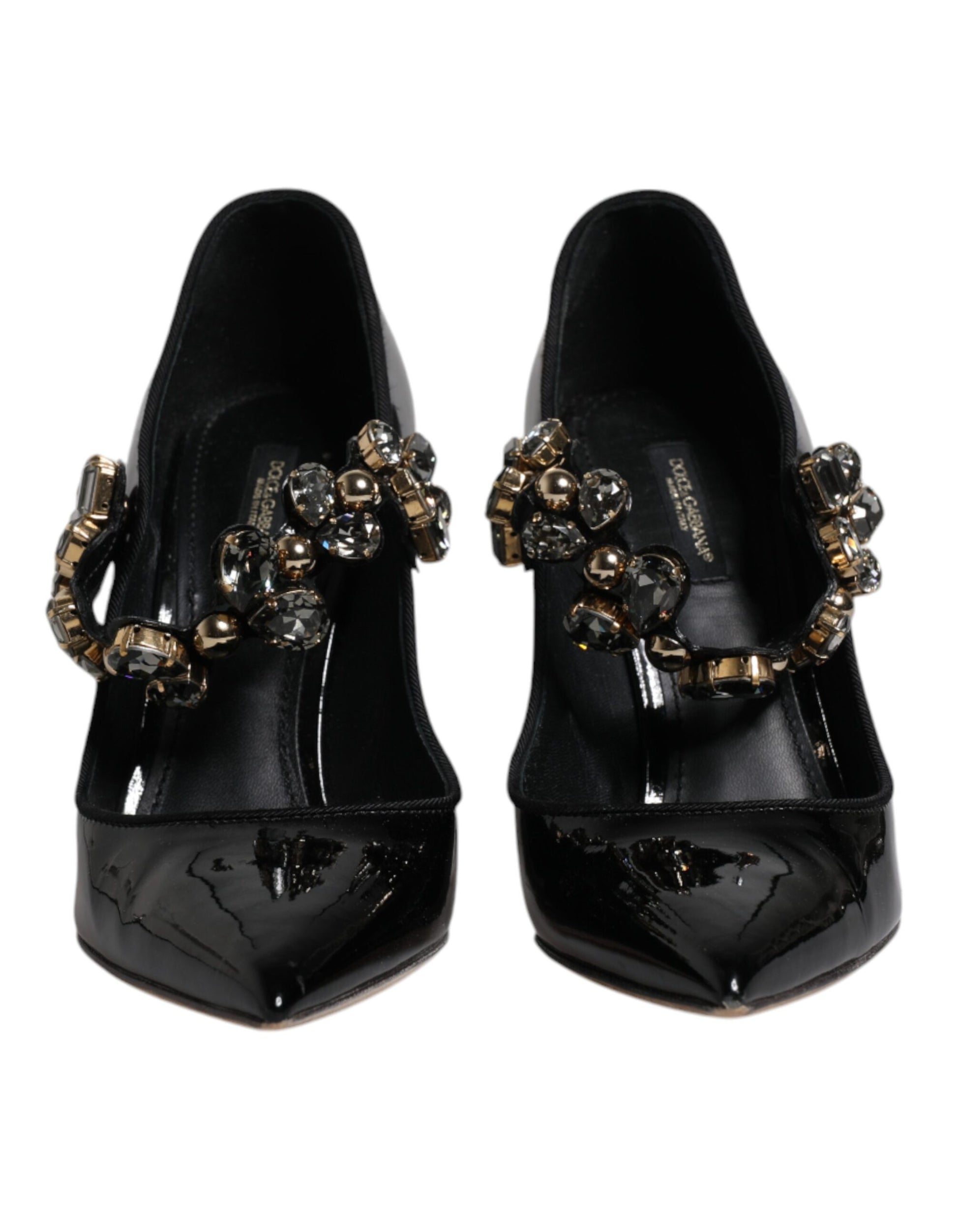 Black Leather Crystal Mary Jane Pumps Shoes