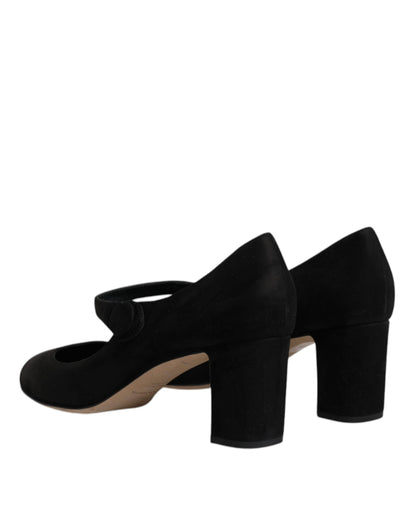 Black Suede Leather Block Heels Pumps Shoes