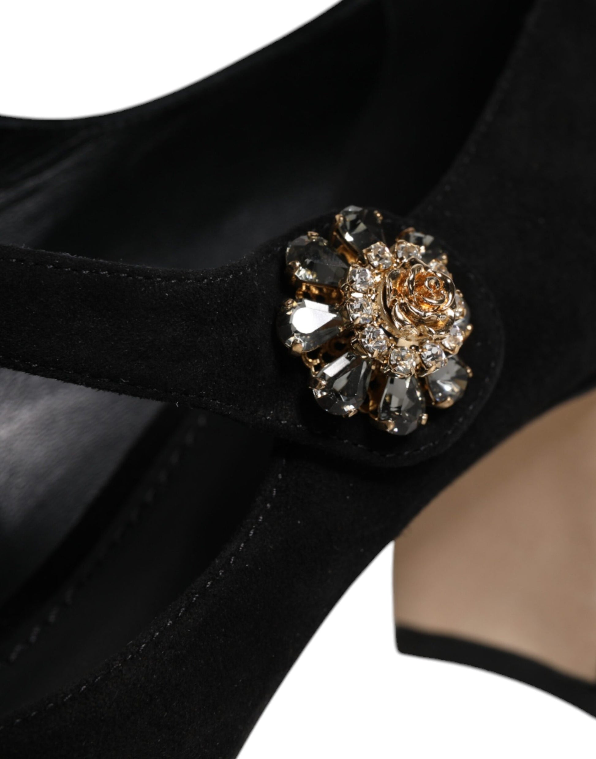 Black Suede Crystal Mary Jane Heels Shoes