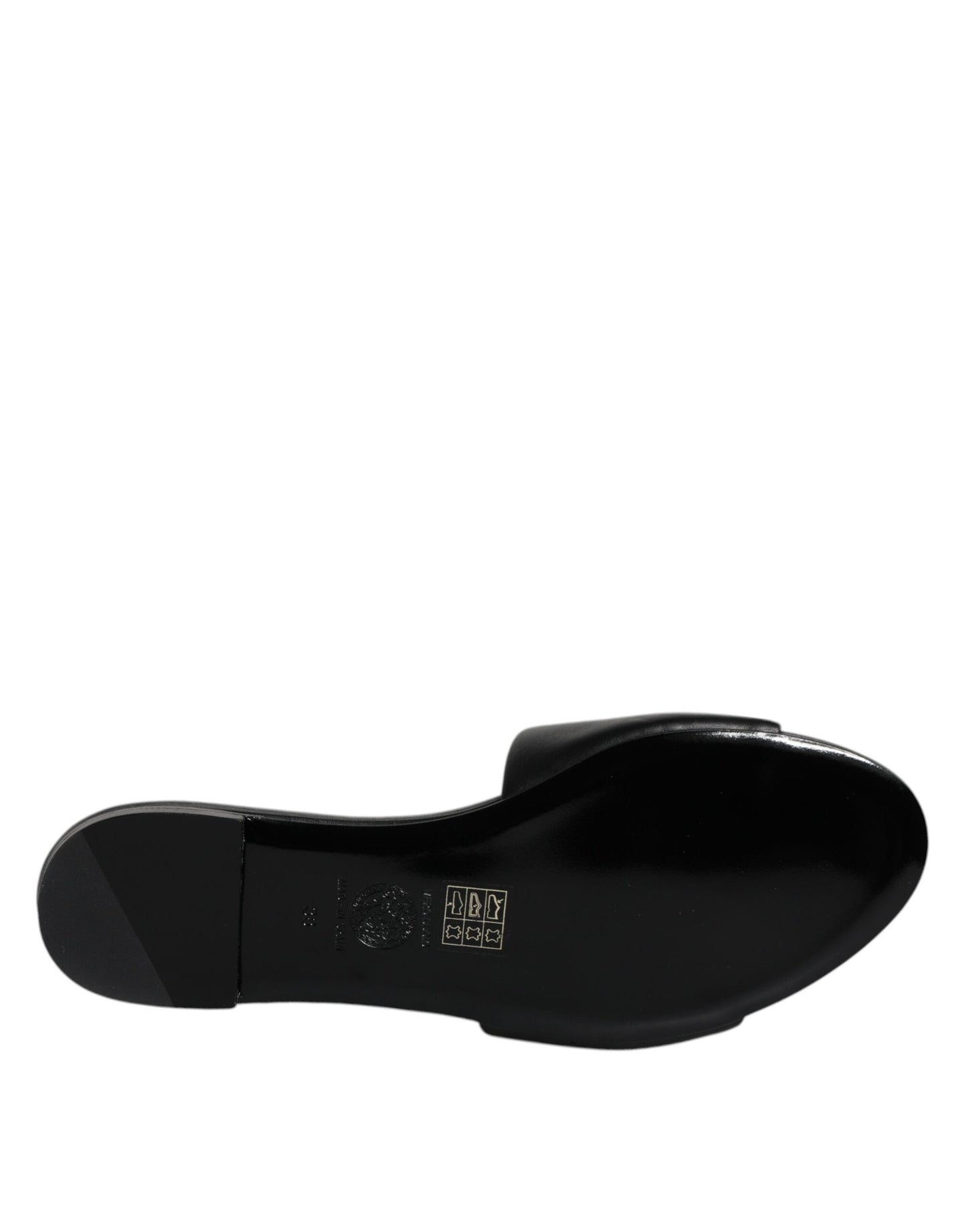 Black Leather Logo Plaque Slip On Slides Flats Shoes