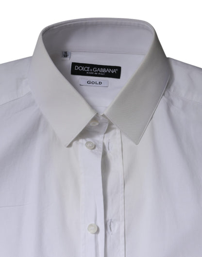 White Cotton Formal Men GOLD Dress Shirt