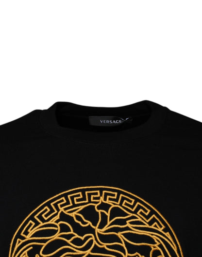 Black Medusa Embroidery Crew Neck Pullover Sweater