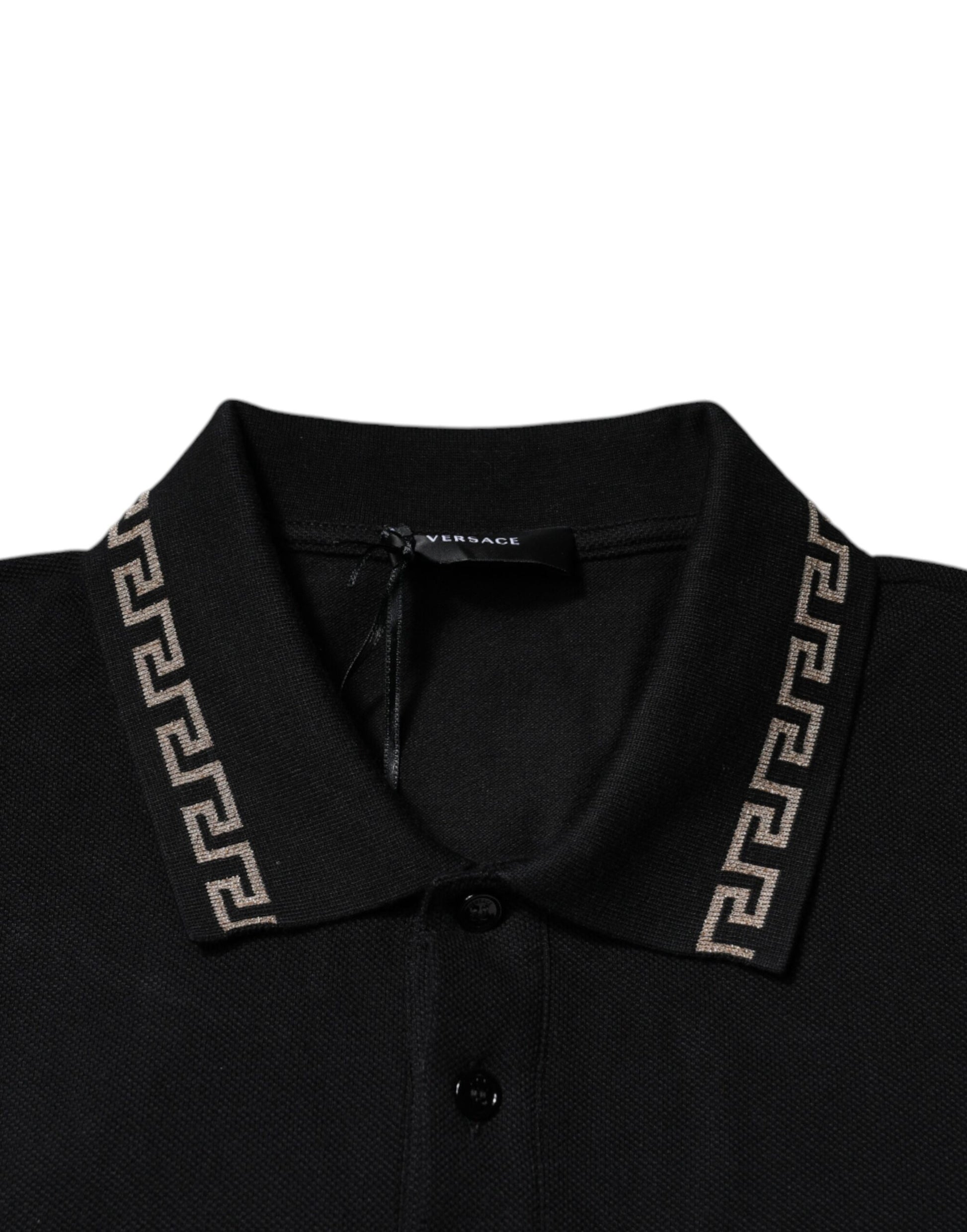 Black Viscose Collared Polo Short Sleeves T-shirt