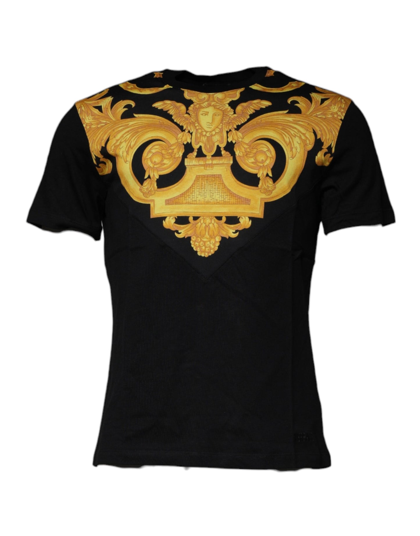 Black Medusa Print Cotton Crew Neck T-shirt