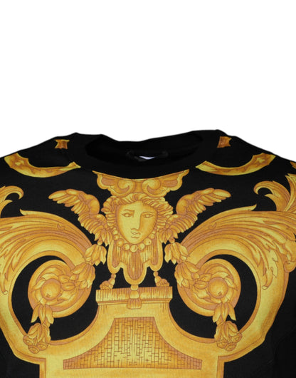 Black Medusa Print Cotton Crew Neck T-shirt