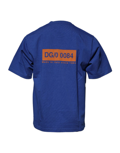 Blue Graphic Print Cotton Crew Neck T-shirt