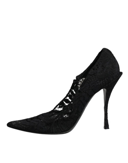 Black Lace Crystals Mary Jane Pumps Shoes