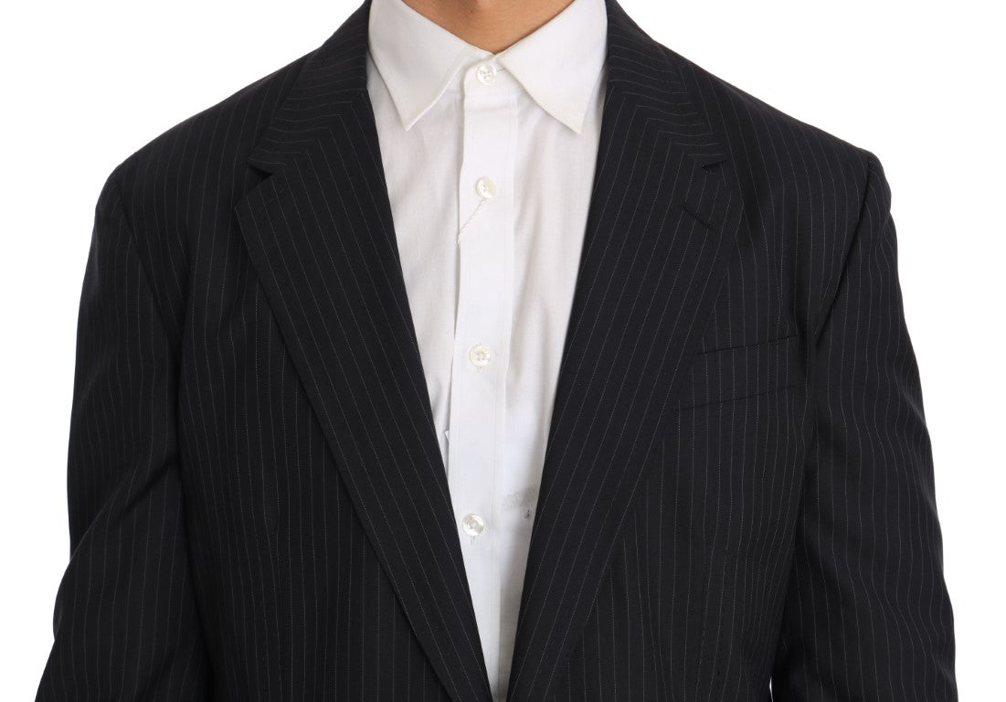 Elegant Slim Fit Striped Wool Silk Blazer