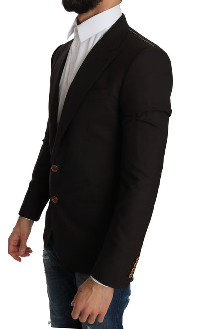 Sleek Slim Brown Virgin Wool Blazer Jacket