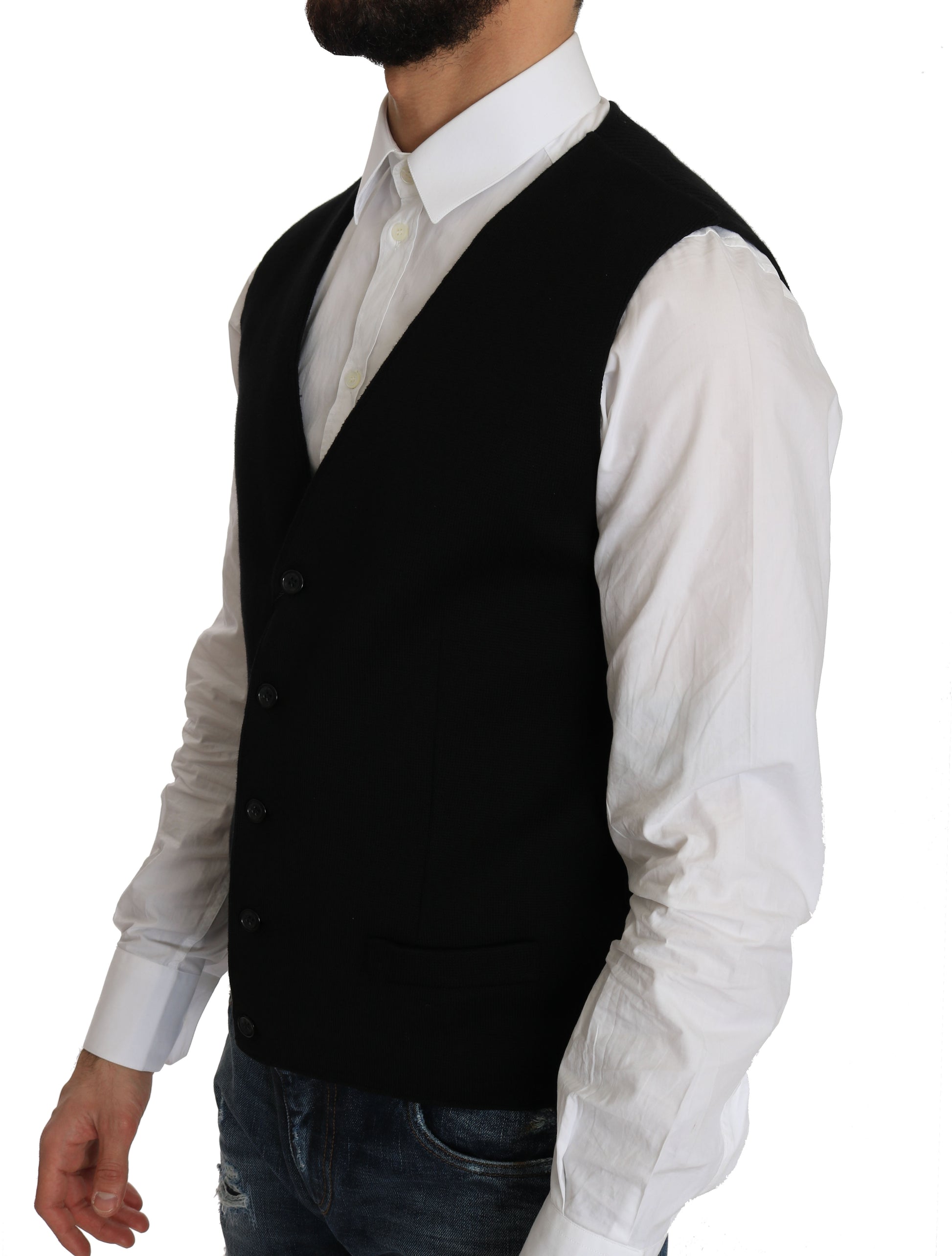 Sleek Black Cotton Formal Vest