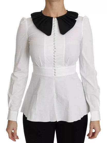 Black White Decorative Buttons Tops Shirt Blouse