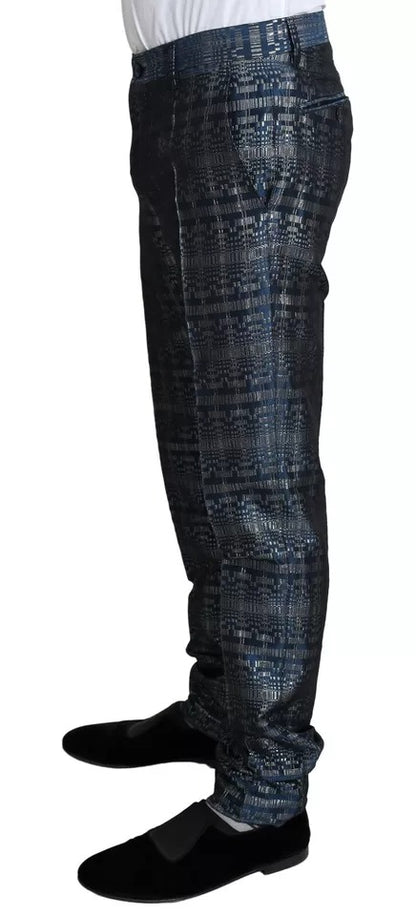 Blue Silver Shiny 2 Piece Slim GOLD Suit