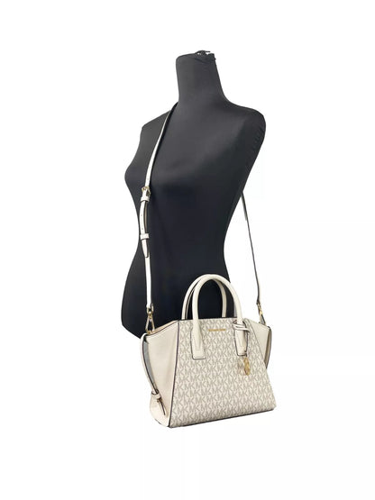 Avril Small Leather Top Zip Satchel Crossbody Bag Cream