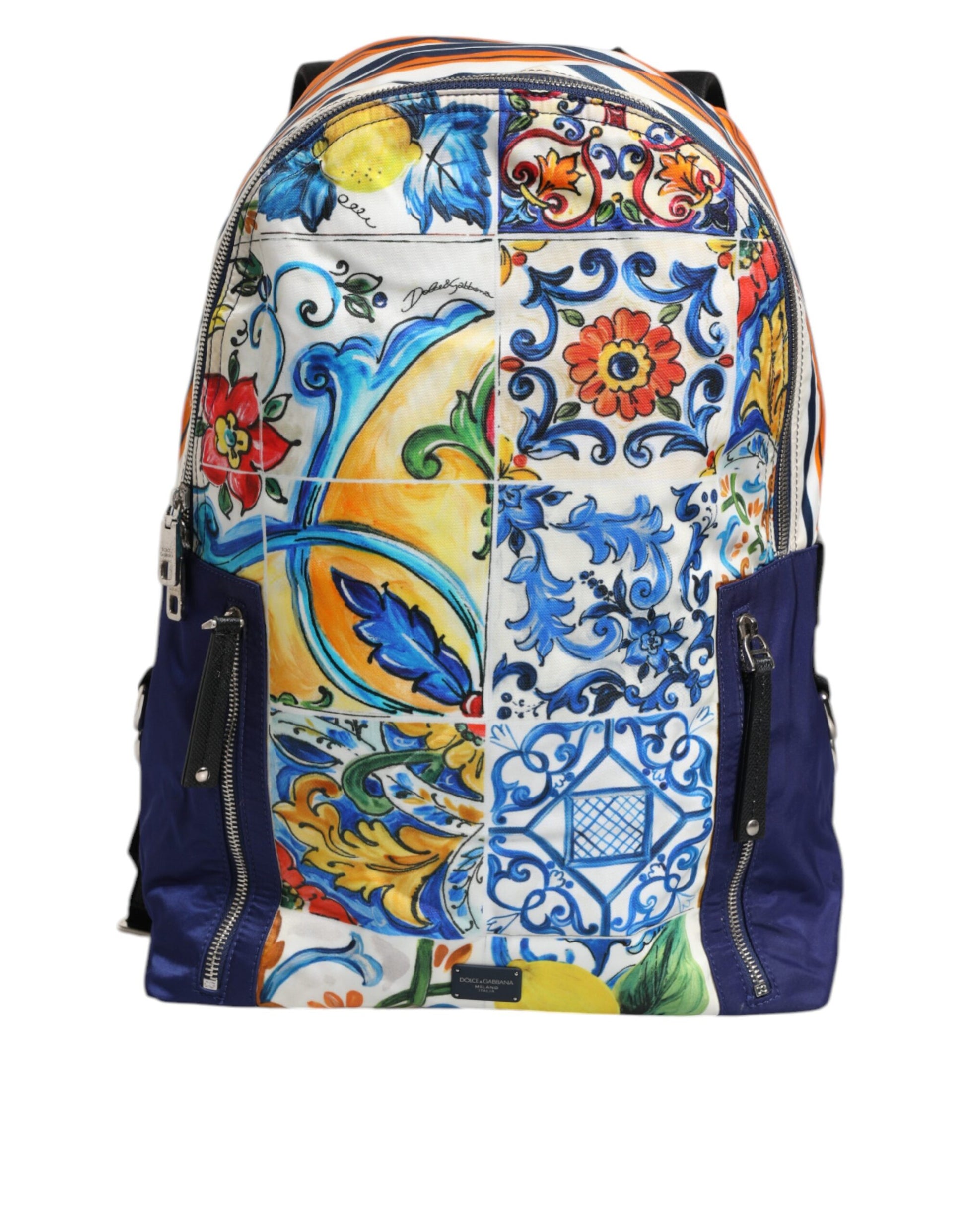 Multicolor Majolica Print Nylon School Backpack Bag