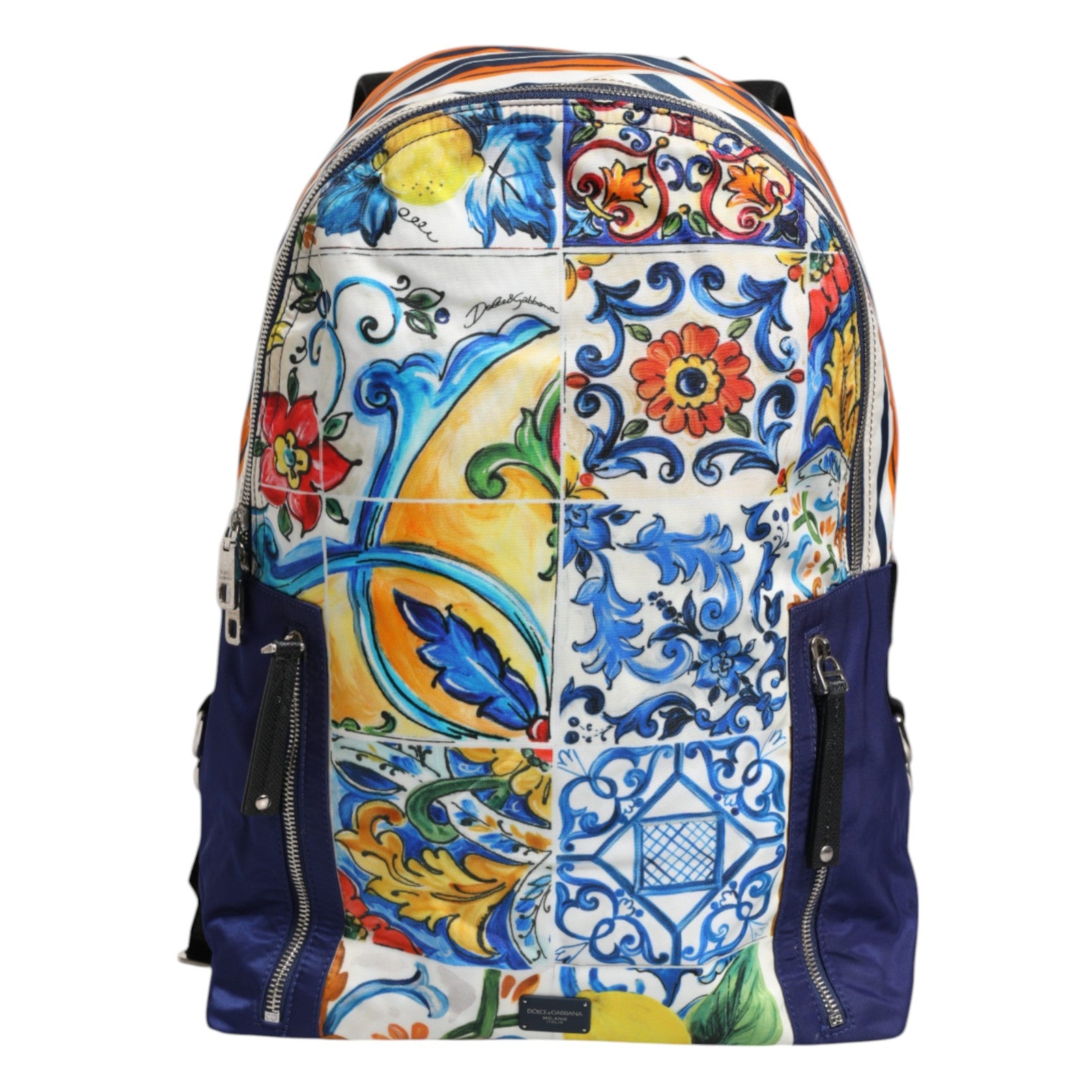 Multicolor Majolica Print Nylon School Backpack Bag