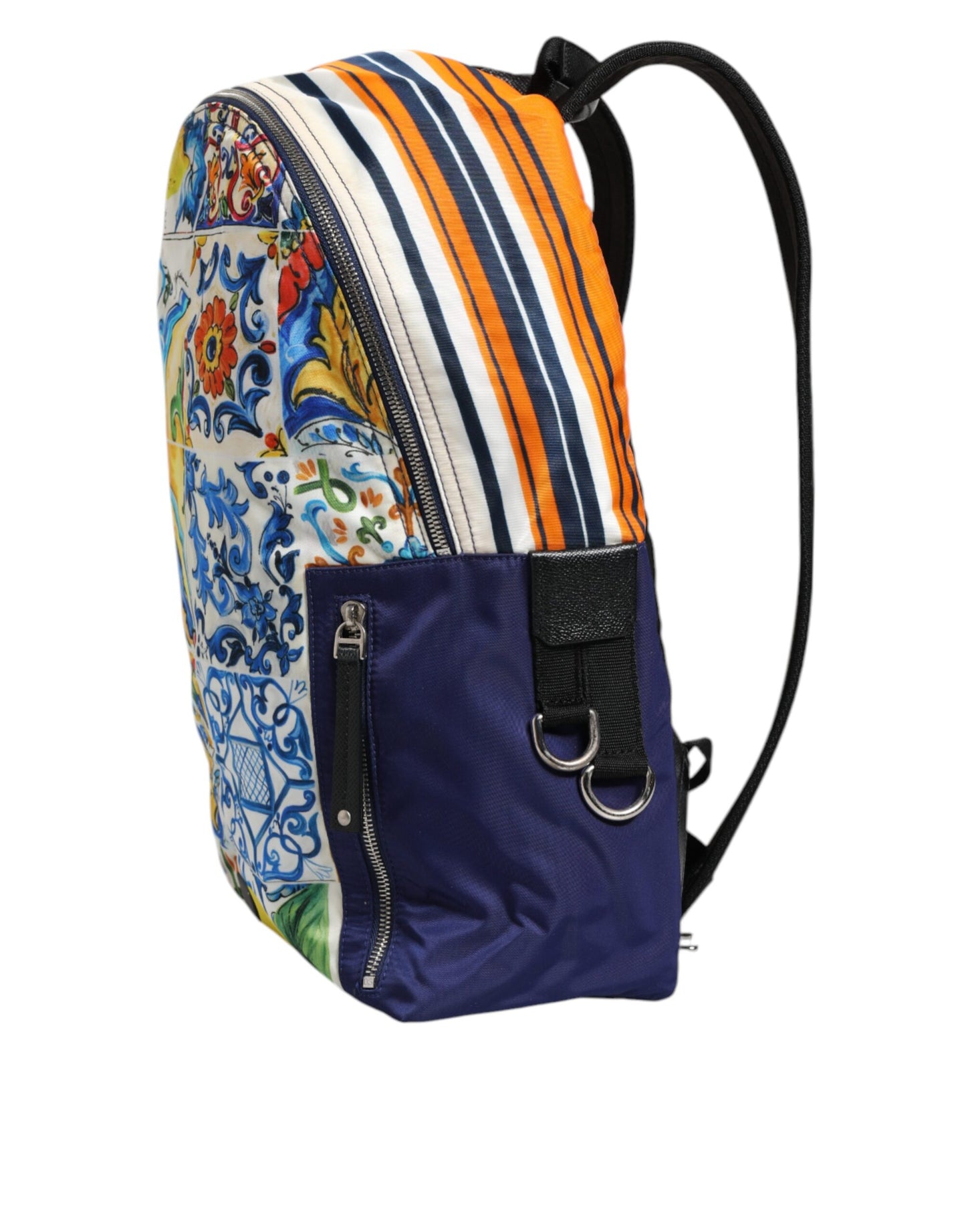 Multicolor Majolica Print Nylon School Backpack Bag