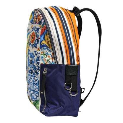 Multicolor Majolica Print Nylon School Backpack Bag