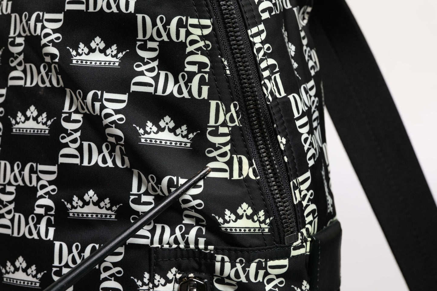 Black White Crown Printed Nylon School Backpack Bag