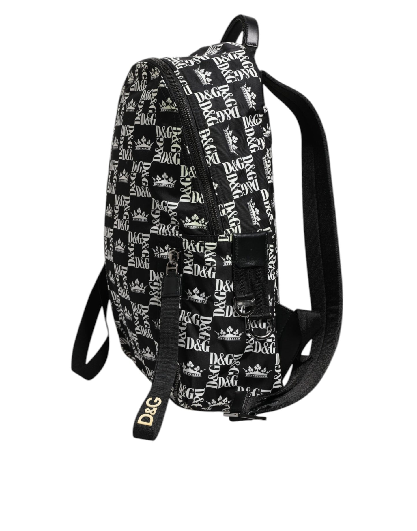 Black White Crown Printed Nylon School Backpack Bag