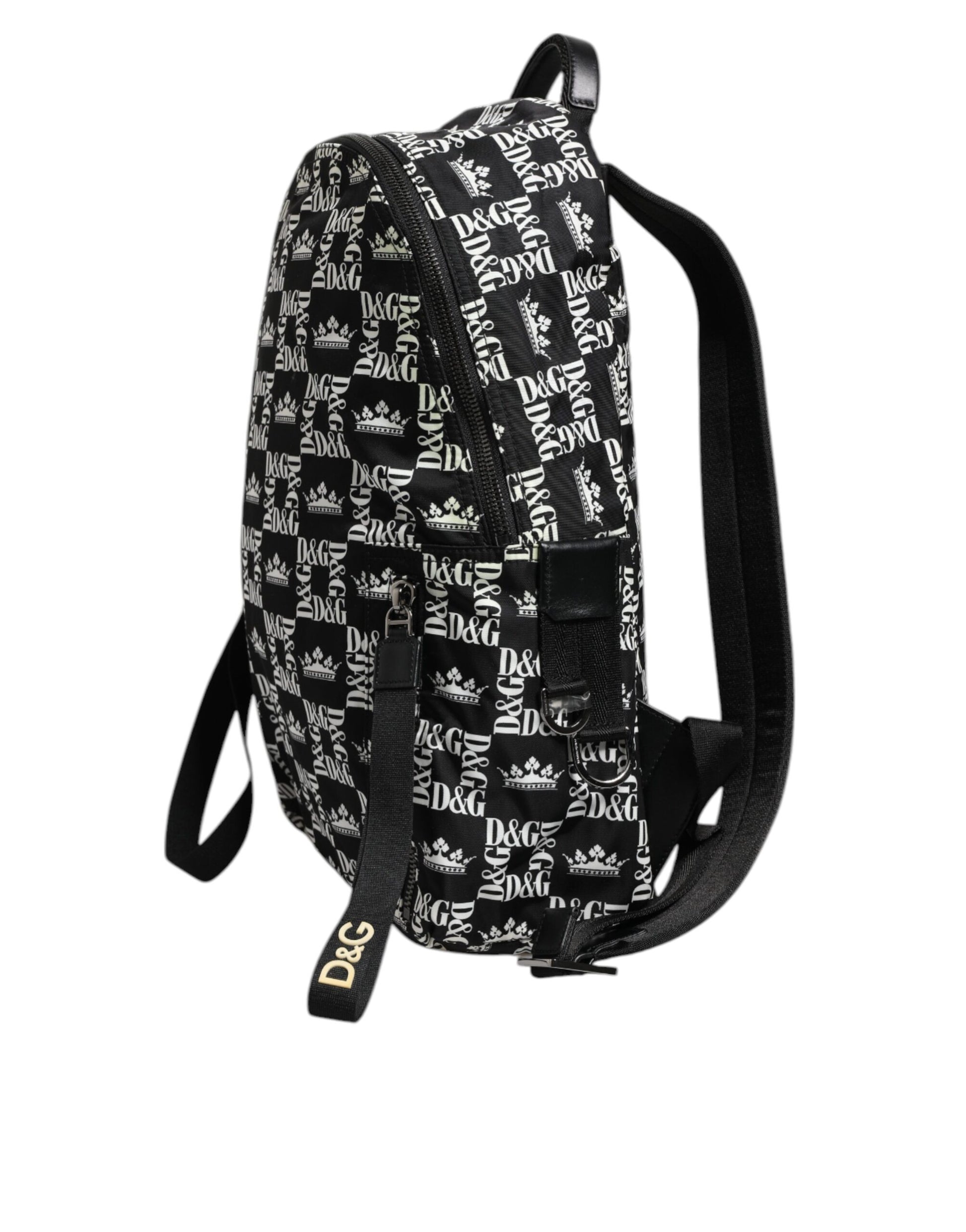 Black White Crown Printed Nylon School Backpack Bag