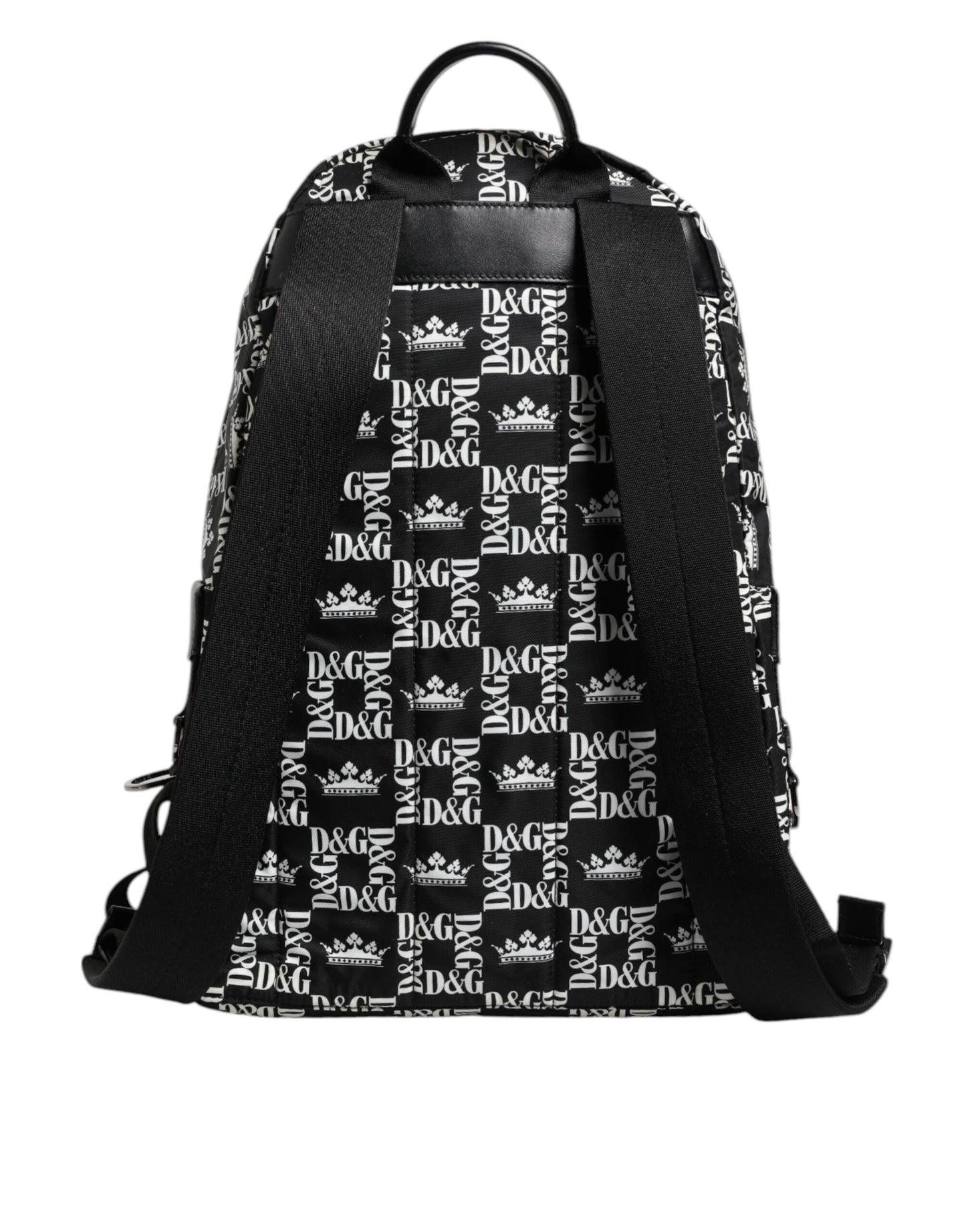 Black White Crown Printed Nylon School Backpack Bag