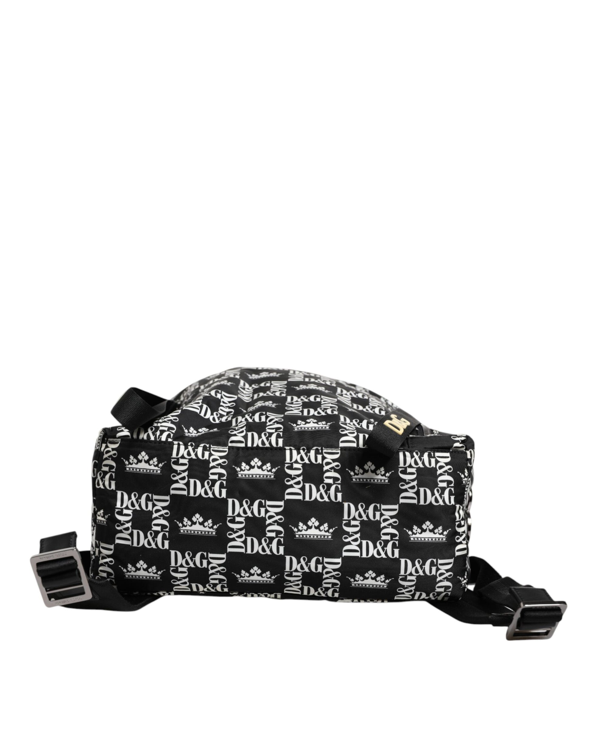 Black White Crown Printed Nylon School Backpack Bag