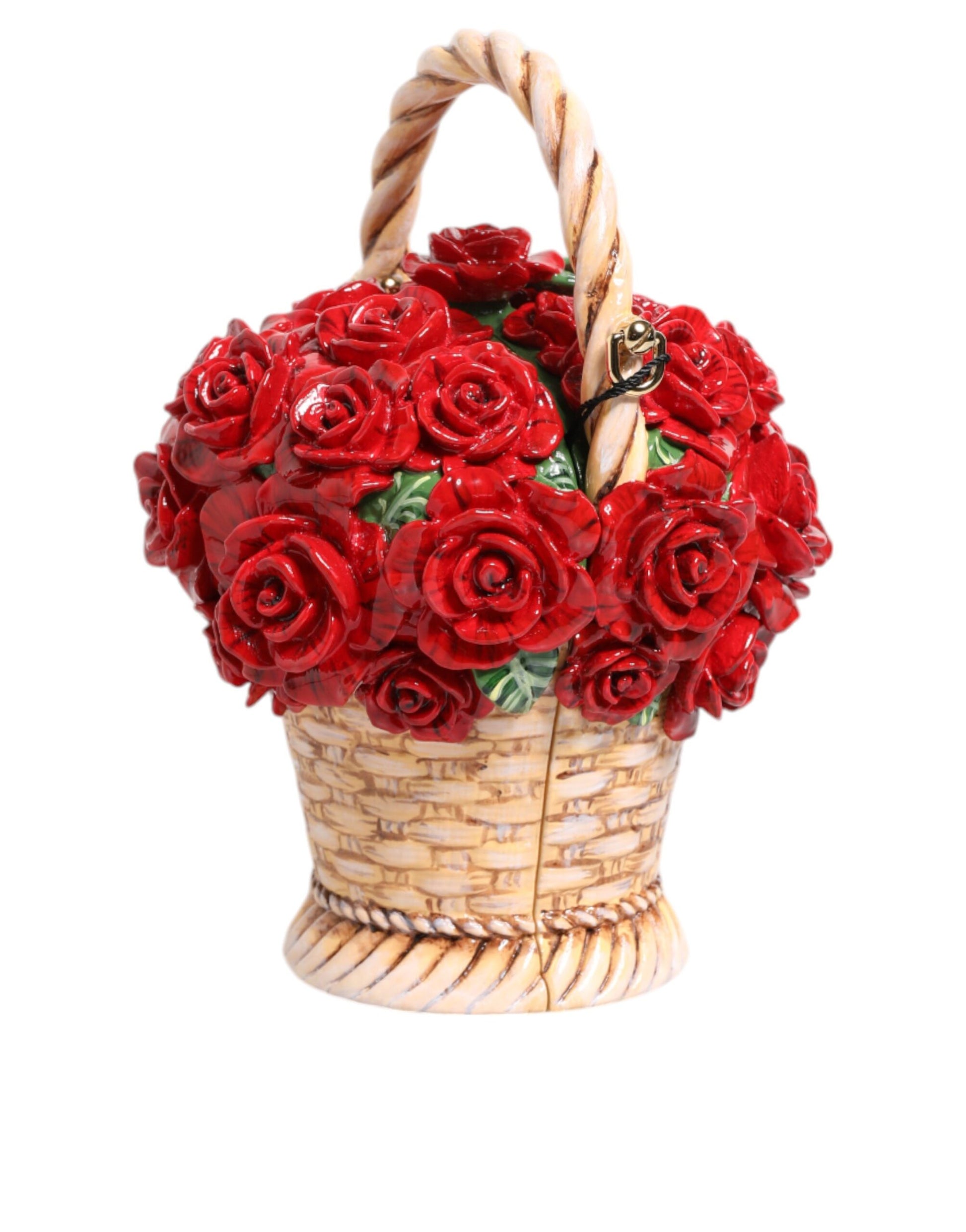 Beige Red Bouquet Flower Wicker Basket Dolce Box Bag