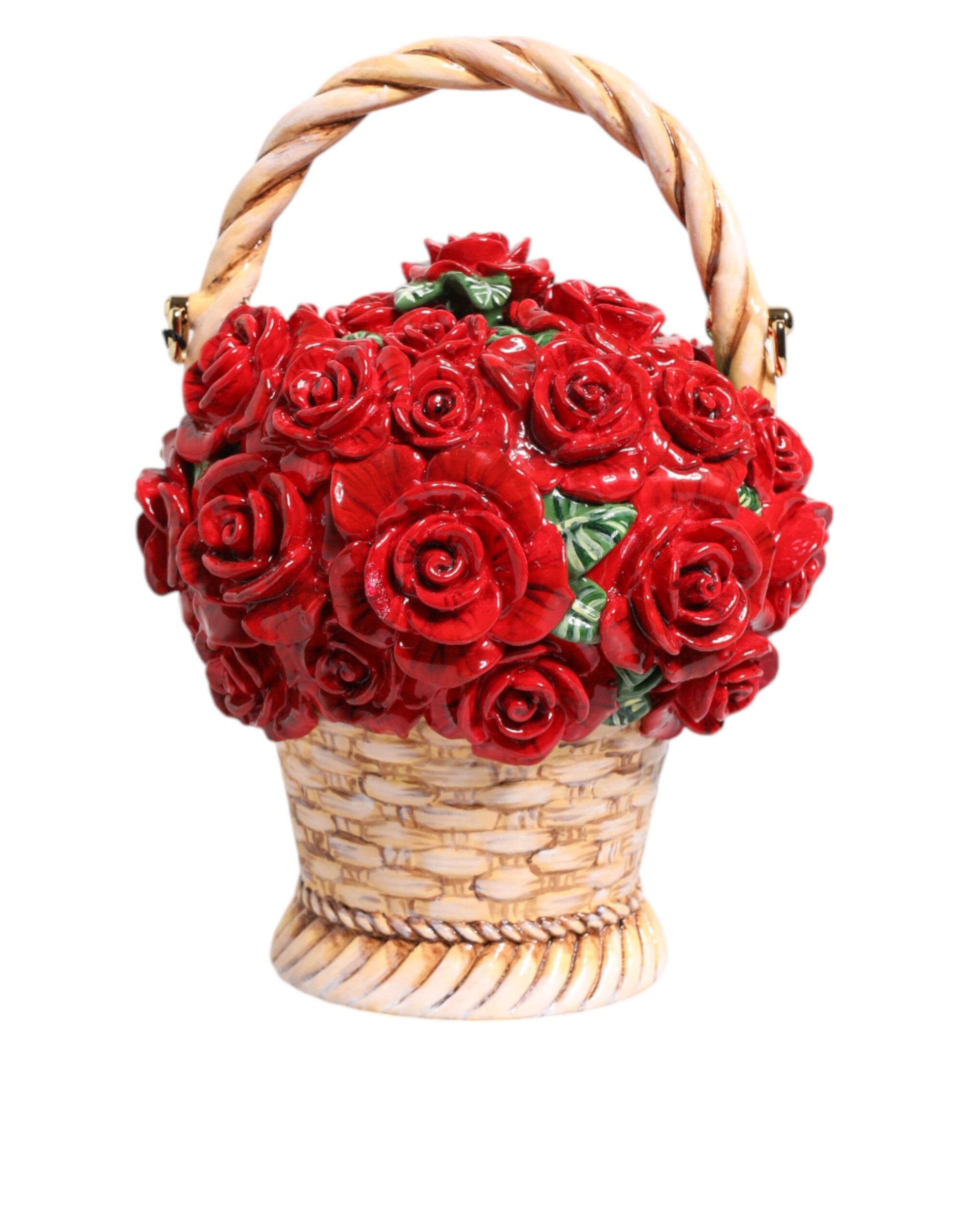 Beige Red Bouquet Flower Wicker Basket Dolce Box Bag