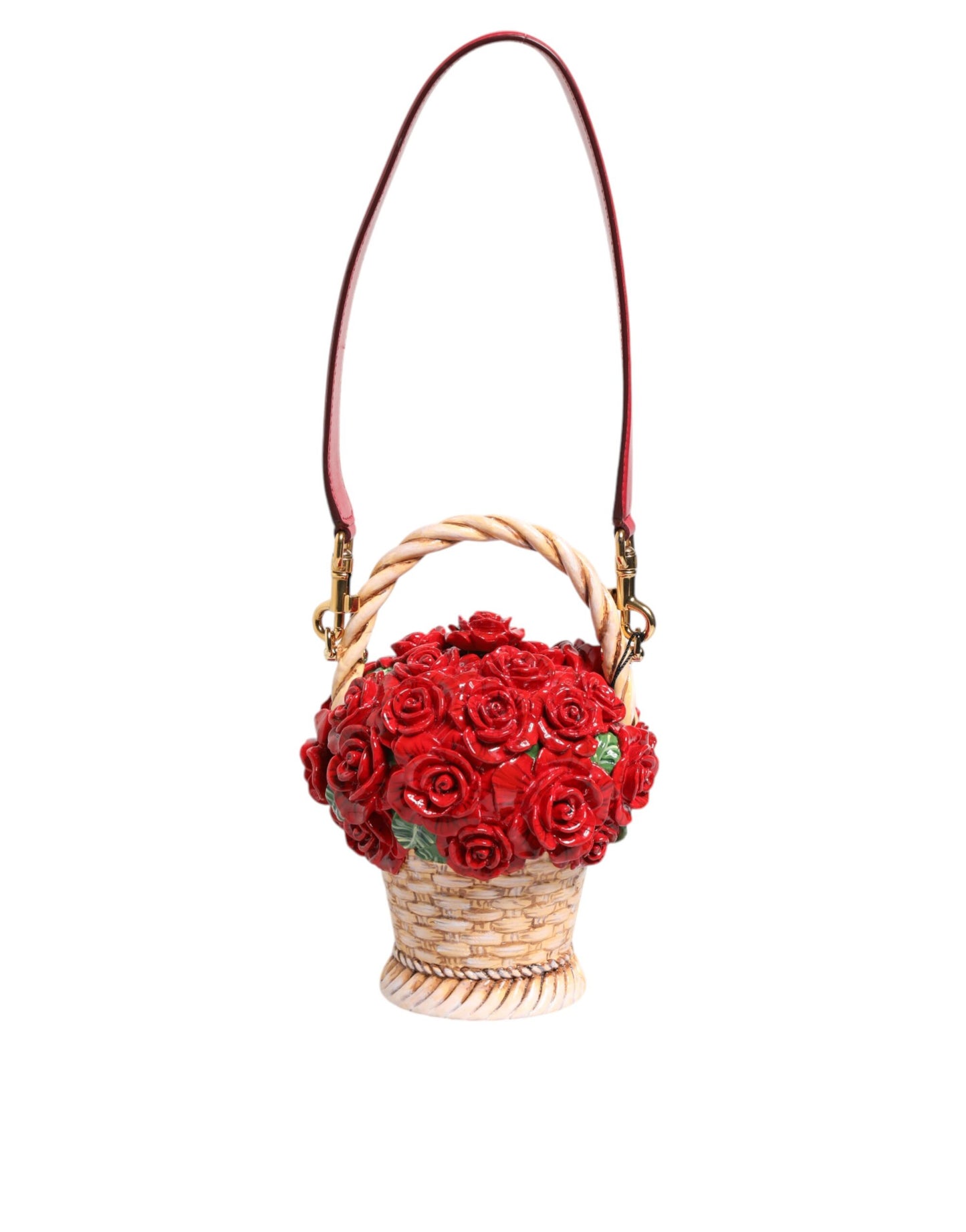 Beige Red Bouquet Flower Wicker Basket Dolce Box Bag