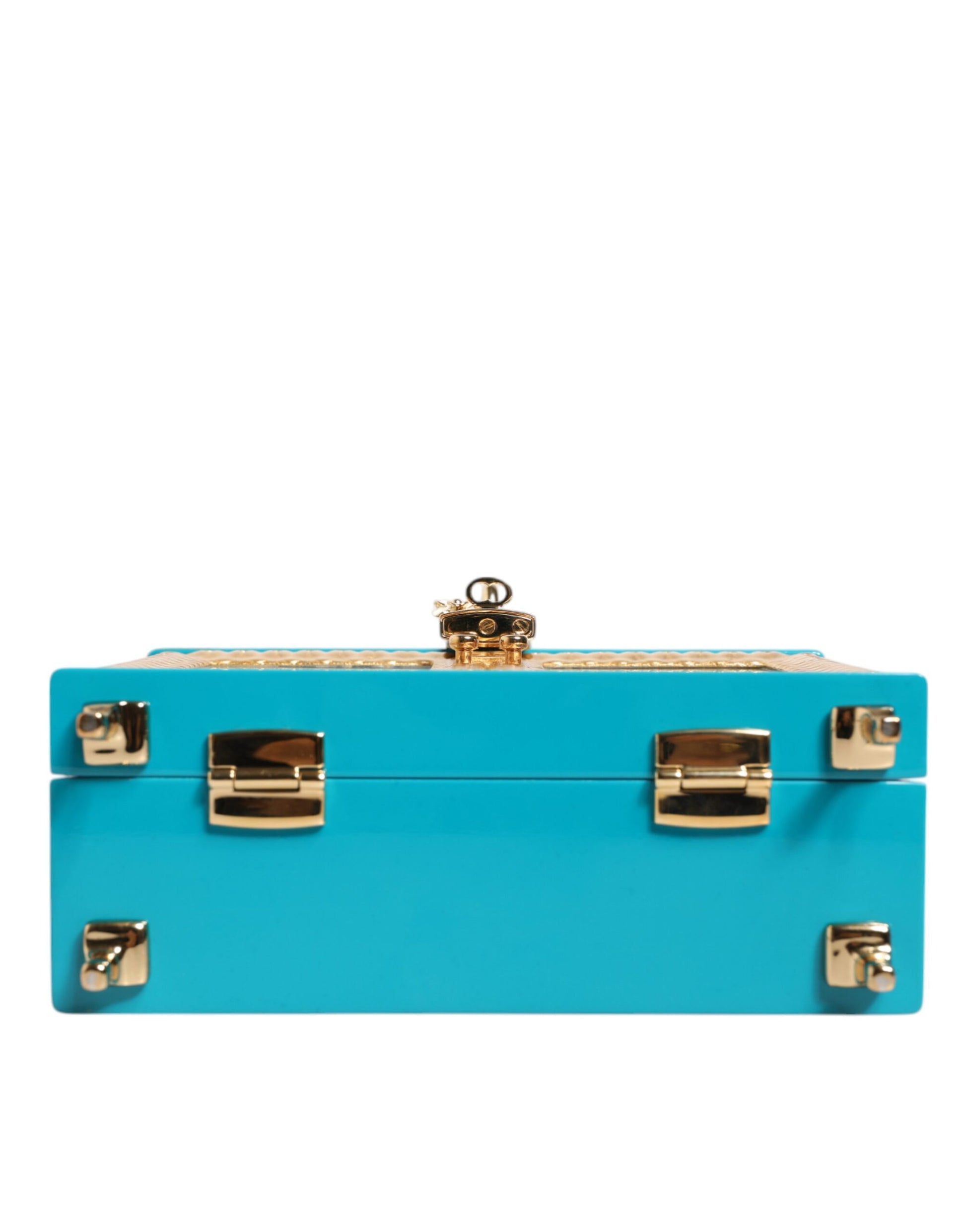 Turquoise Gold Acrylic Leather Miss Dolce Top Handle Bag