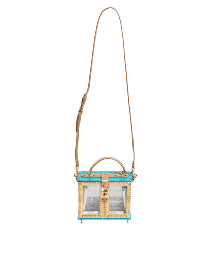 Turquoise Gold Acrylic Leather Miss Dolce Top Handle Bag