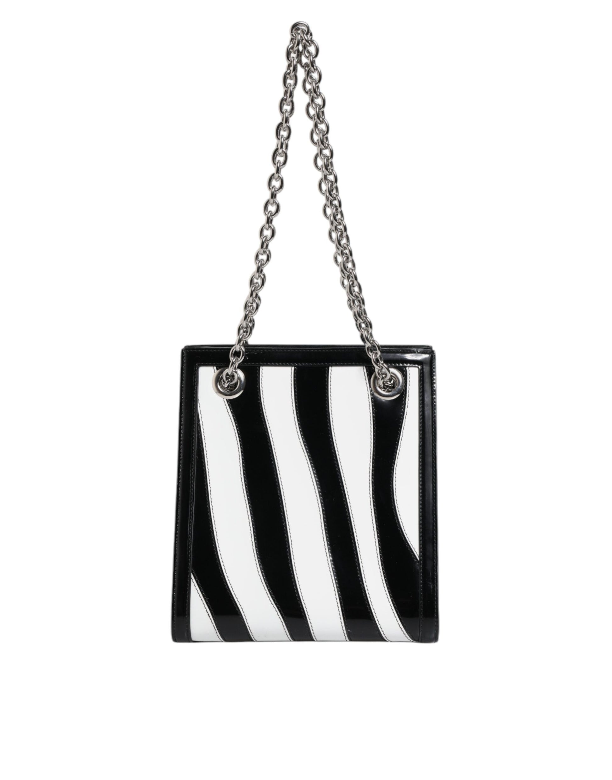 Black White Zebra Patchwork Logo Plaque Shoulder Bag