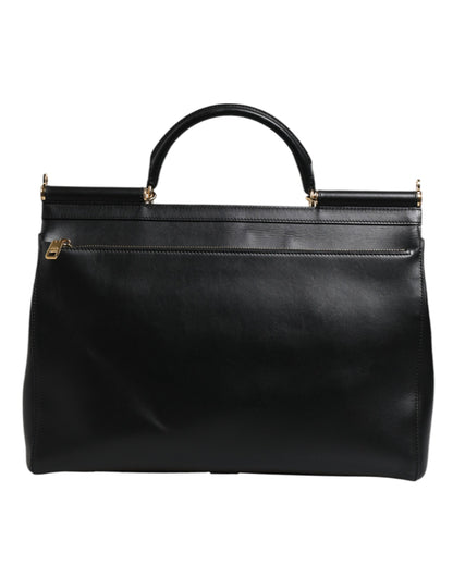 Black Calfskin Monreale Travel Heat-Stamped Logo Bag