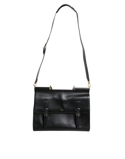 Black Calfskin Monreale Travel Heat-Stamped Logo Bag