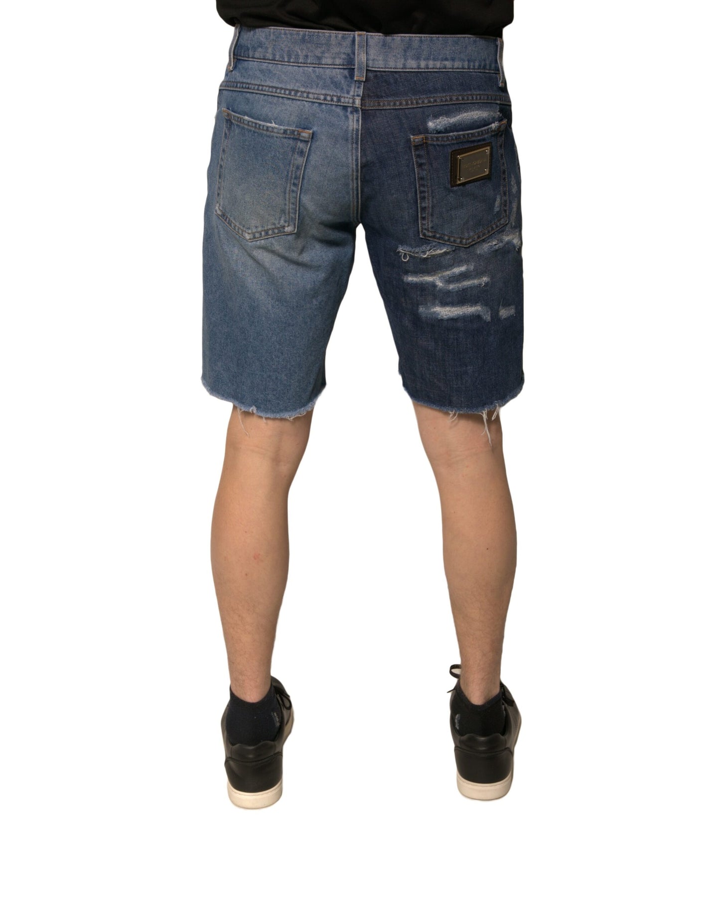 Blue Tattered Cotton Men Bermuda Denim Shorts