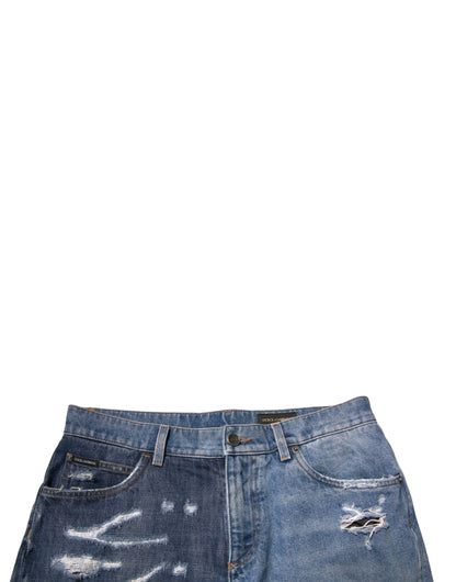 Blue Tattered Cotton Men Bermuda Denim Shorts