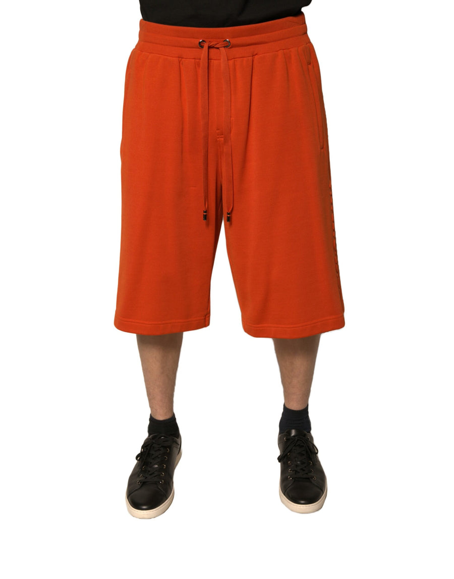 Orange Cotton Blend Men Bermuda Shorts